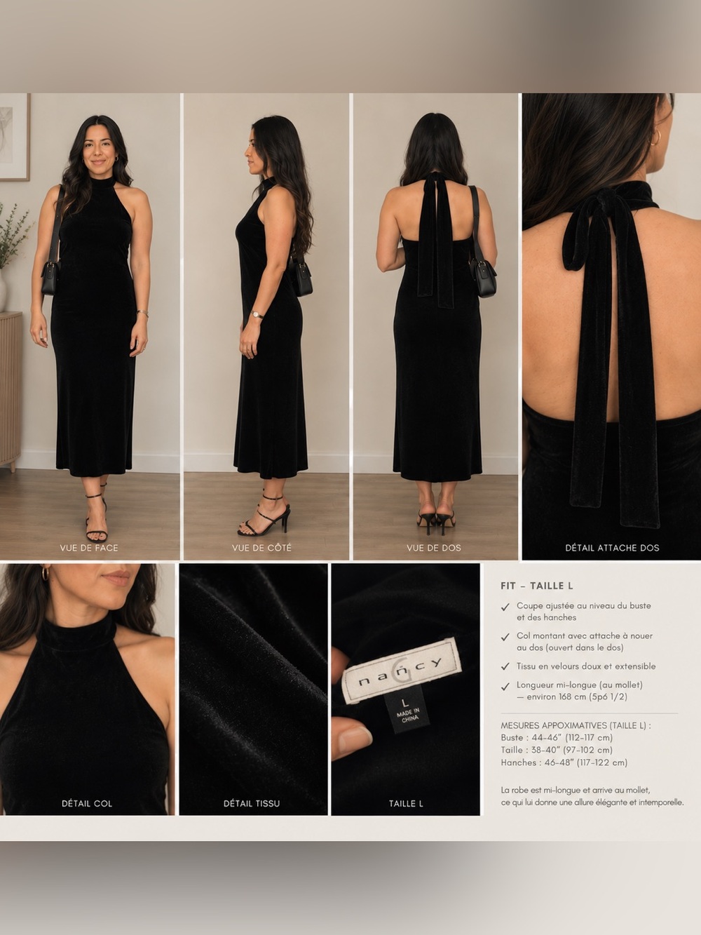 Black Velvet Halter Midi Dress